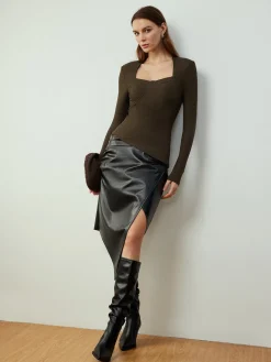 COMMENSE Blouses & Shirts|Tops^Asymmetrical Skinny Blouse Brown