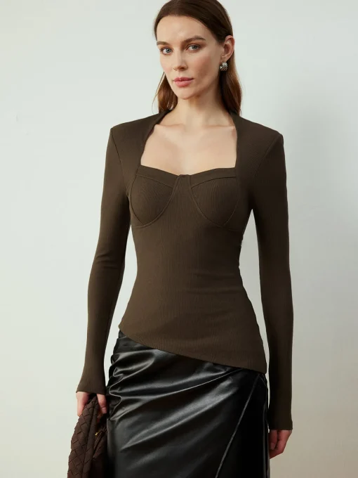 COMMENSE Blouses & Shirts|Tops^Asymmetrical Skinny Blouse Brown