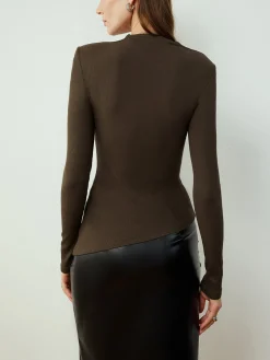 COMMENSE Blouses & Shirts|Tops^Asymmetrical Skinny Blouse Brown