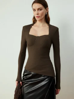 COMMENSE Blouses & Shirts|Tops^Asymmetrical Skinny Blouse Brown