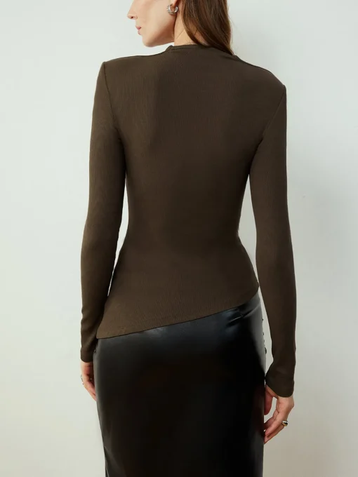 COMMENSE Blouses & Shirts|Tops^Asymmetrical Skinny Blouse Brown