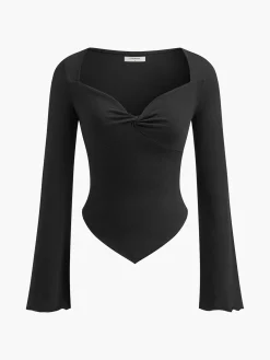 COMMENSE T-shirts|Tops^Asymmetrical Sweetheart Knotted Jersey Top Black