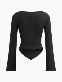 COMMENSE T-shirts|Tops^Asymmetrical Sweetheart Knotted Jersey Top Black