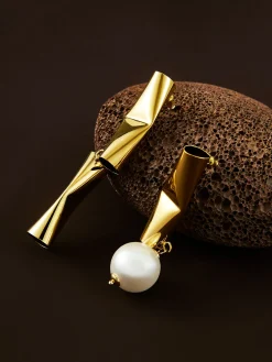 COMMENSE Earrings|Accessories^Asymmetrical Tube Pearl Drop Earrings Gold