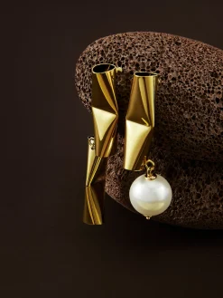 COMMENSE Earrings|Accessories^Asymmetrical Tube Pearl Drop Earrings Gold