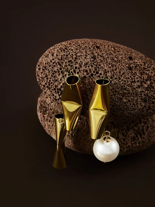COMMENSE Earrings|Accessories^Asymmetrical Tube Pearl Drop Earrings Gold