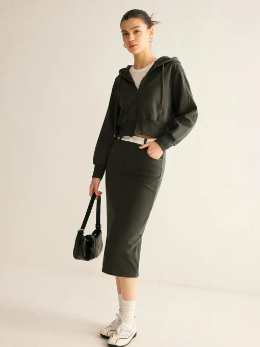 COMMENSE Skirts|Matching Sets^Athleisure Pockets Split Skirt Grey