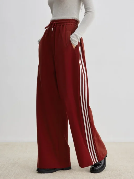 COMMENSE Pants|Bottoms^Athleisure Side Pinstripe Drawstring Pants Red