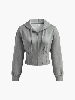 COMMENSE Sweatshirts & Hoodies|Tops^Athleisure Zipper Slim Hoodie Grey