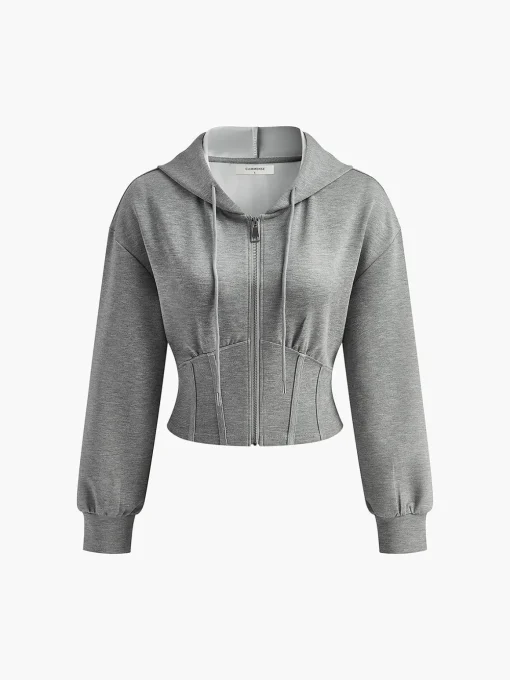 COMMENSE Sweatshirts & Hoodies|Tops^Athleisure Zipper Slim Hoodie Grey