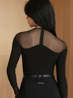 COMMENSE Blouses & Shirts|Tops^Back Zipper Sheer Panel Blouse Black