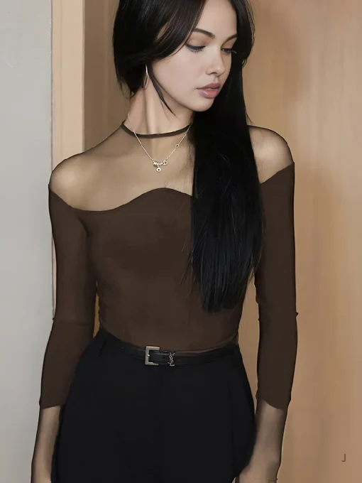 COMMENSE Blouses & Shirts|Tops^Back Zipper Sheer Panel Blouse Black