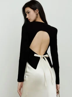 COMMENSE Blouses & Shirts^Backless Lace Up Long Sleeve Blouse Black