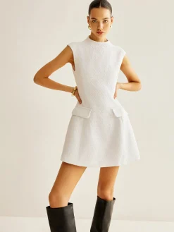 COMMENSE White Dresses|Casual Dresses^Backless Zipper Tweed Short Dress White