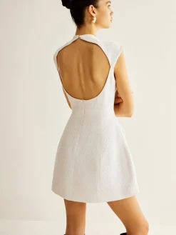 COMMENSE White Dresses|Casual Dresses^Backless Zipper Tweed Short Dress White