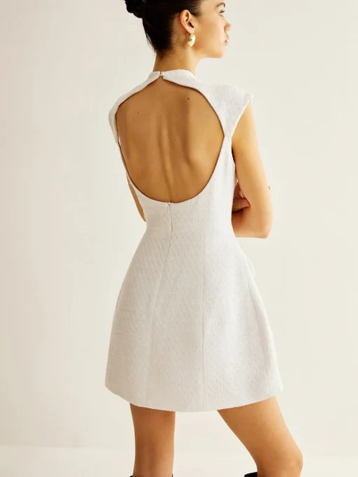 COMMENSE White Dresses|Casual Dresses^Backless Zipper Tweed Short Dress White