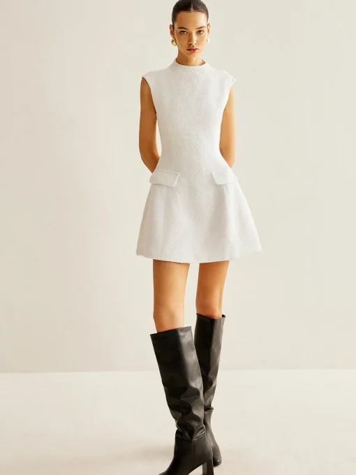 COMMENSE White Dresses|Casual Dresses^Backless Zipper Tweed Short Dress White