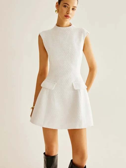 COMMENSE White Dresses|Casual Dresses^Backless Zipper Tweed Short Dress White