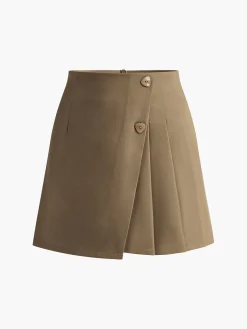 COMMENSE Skirts|Bottoms^Back-Zipper Pleated Mini Skirt Camel