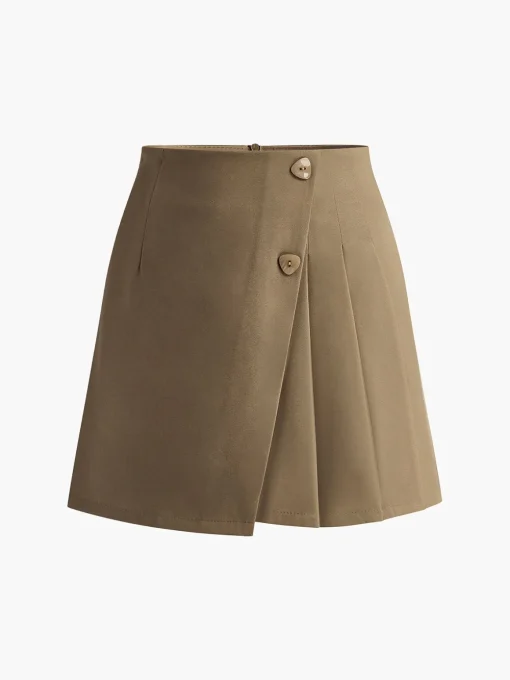 COMMENSE Skirts|Bottoms^Back-Zipper Pleated Mini Skirt Camel