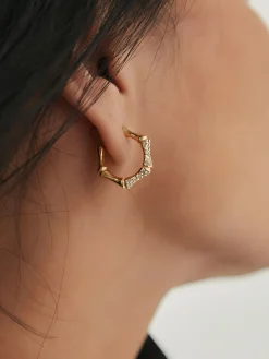 COMMENSE Earrings|Accessories^Bamboo Rhinestone Hoop Earrings Golden