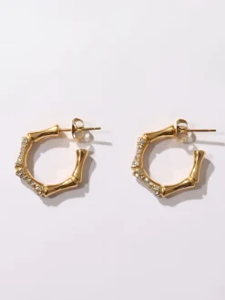 COMMENSE Earrings|Accessories^Bamboo Rhinestone Hoop Earrings Golden