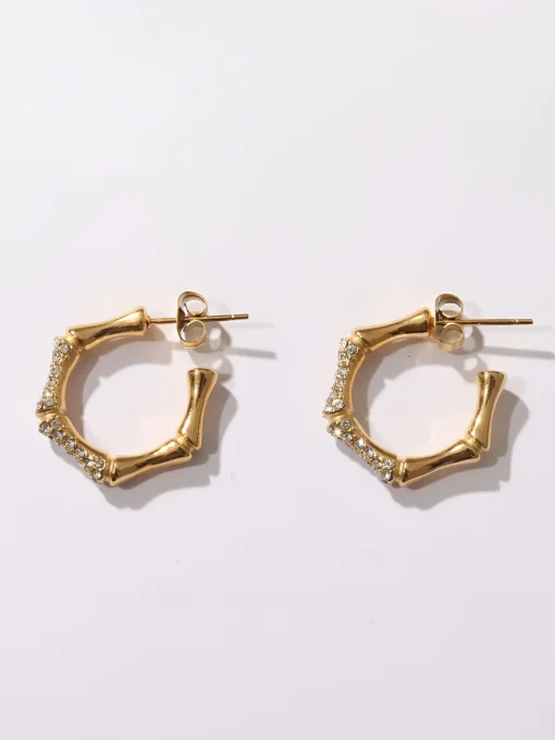 COMMENSE Earrings|Accessories^Bamboo Rhinestone Hoop Earrings Golden