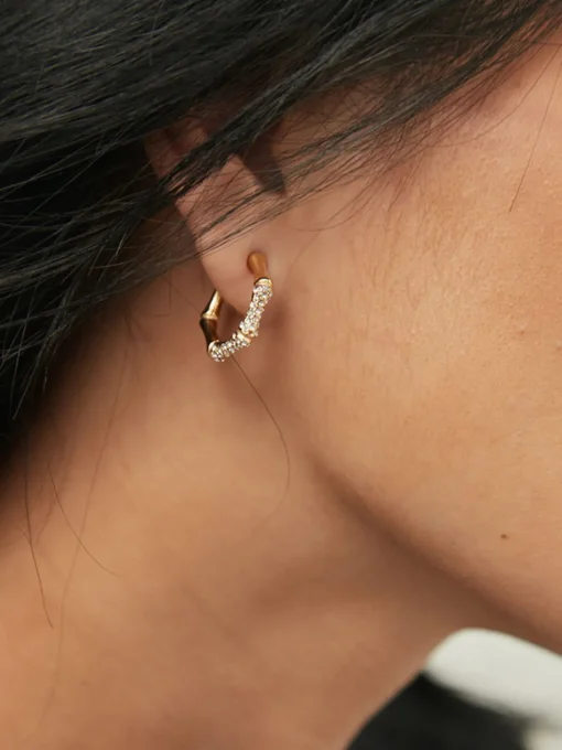 COMMENSE Earrings|Accessories^Bamboo Rhinestone Hoop Earrings Golden