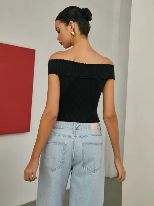 COMMENSE Sweater Tops|Sweaters & Cardigans^Basic Off-Shoulder Knit Top Black