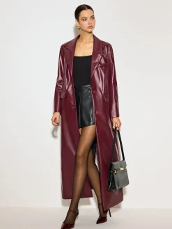 COMMENSE Outerwear|Tops^Basic PU Leather Button Jacket Burgundy