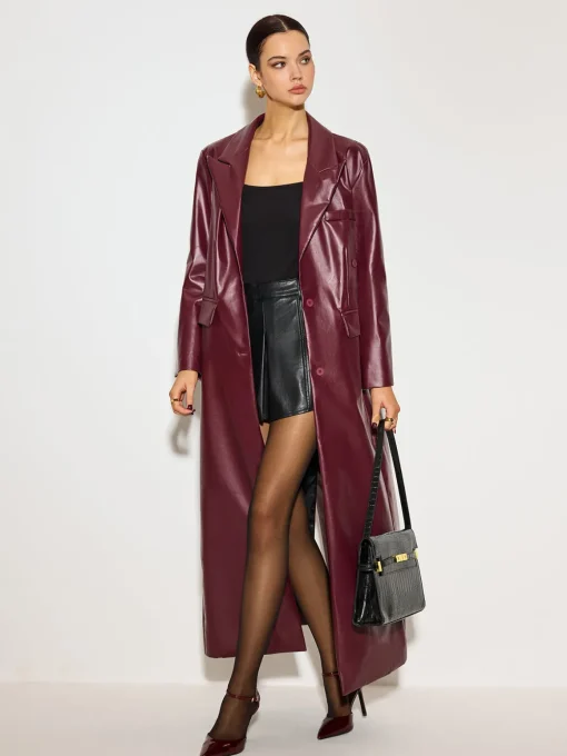 COMMENSE Outerwear|Tops^Basic PU Leather Button Jacket Burgundy