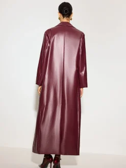 COMMENSE Outerwear|Tops^Basic PU Leather Button Jacket Burgundy