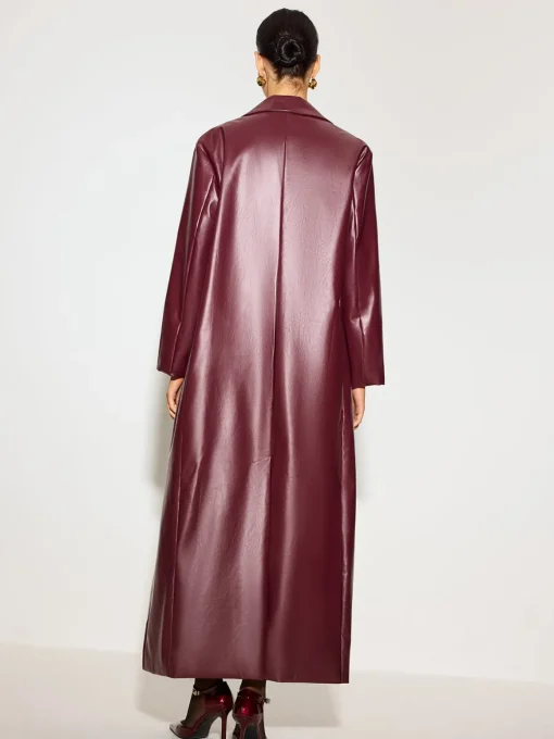 COMMENSE Outerwear|Tops^Basic PU Leather Button Jacket Burgundy