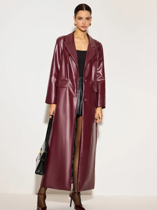COMMENSE Outerwear|Tops^Basic PU Leather Button Jacket Burgundy