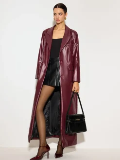 COMMENSE Outerwear|Tops^Basic PU Leather Button Jacket Burgundy