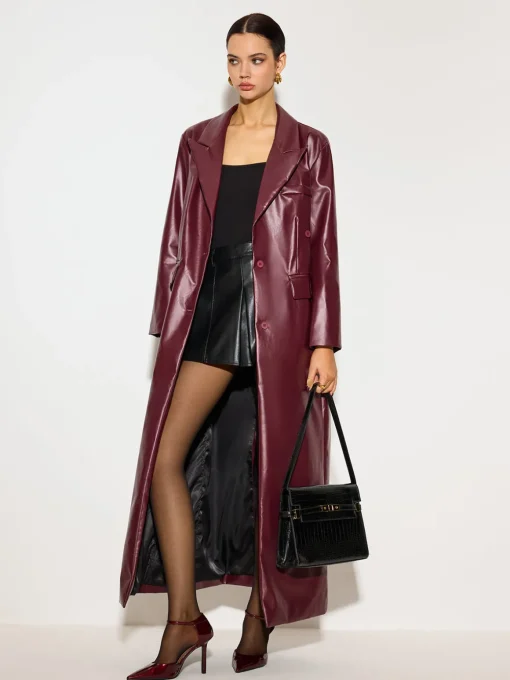 COMMENSE Outerwear|Tops^Basic PU Leather Button Jacket Burgundy