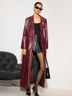 COMMENSE Outerwear|Tops^Basic PU Leather Button Jacket Burgundy