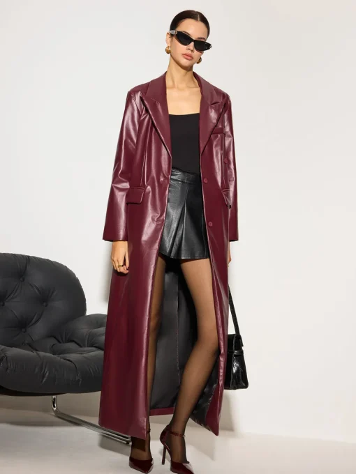 COMMENSE Outerwear|Tops^Basic PU Leather Button Jacket Burgundy