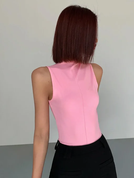 COMMENSE Tank Tops & Camis|Tops^Basic Snug Turtleneck Tank Top Pink