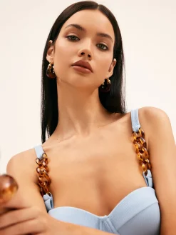 COMMENSE Swimwear|Tops^Beaded Cutout Underwire One Piece Swimsuit Blue