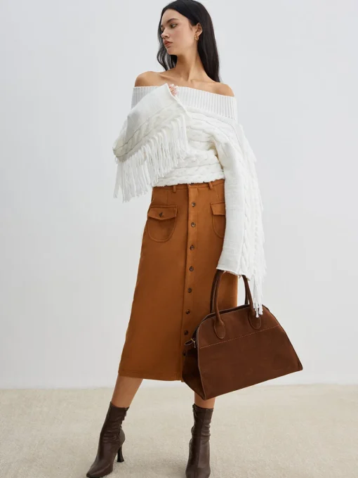 COMMENSE Sweater Tops|Sweaters & Cardigans^Beheme Off-Shoulder Tassel Sweater White