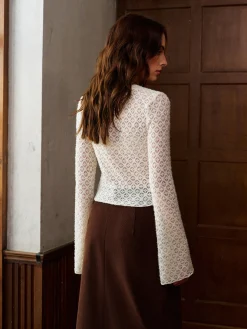 COMMENSE Tops^Bell Sleeve Button Down Slim Blouse White