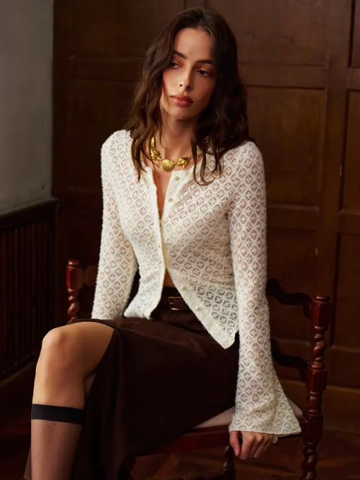COMMENSE Tops^Bell Sleeve Button Down Slim Blouse White