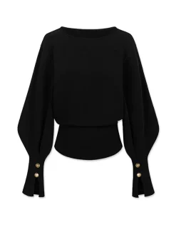 COMMENSE Sweatshirts & Hoodies|Tops^Bell Sleeve Cinched Sweatshirt Black