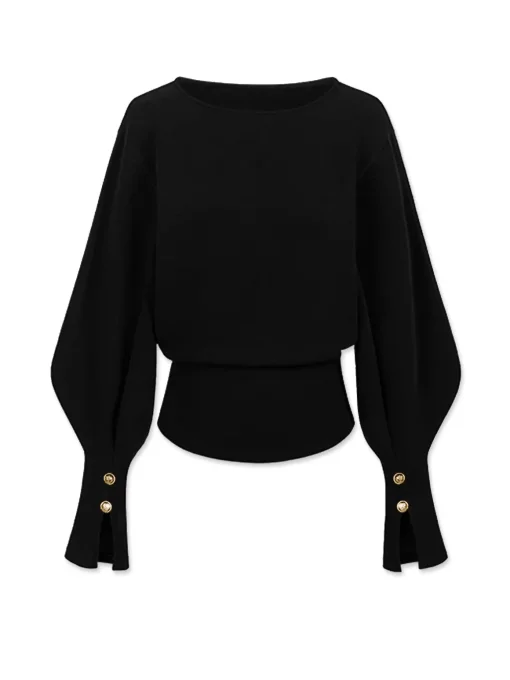 COMMENSE Sweatshirts & Hoodies|Tops^Bell Sleeve Cinched Sweatshirt Black