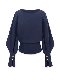 COMMENSE Sweatshirts & Hoodies|Tops^Bell Sleeve Cinched Sweatshirt Black