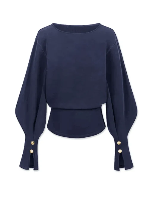 COMMENSE Sweatshirts & Hoodies|Tops^Bell Sleeve Cinched Sweatshirt Black