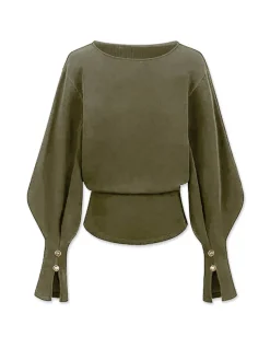 COMMENSE Sweatshirts & Hoodies|Tops^Bell Sleeve Cinched Sweatshirt Black