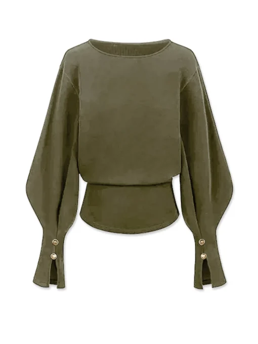 COMMENSE Sweatshirts & Hoodies|Tops^Bell Sleeve Cinched Sweatshirt Black