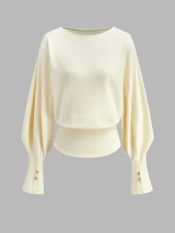 COMMENSE Sweatshirts & Hoodies|Tops^Bell Sleeve Cinched Sweatshirt Black